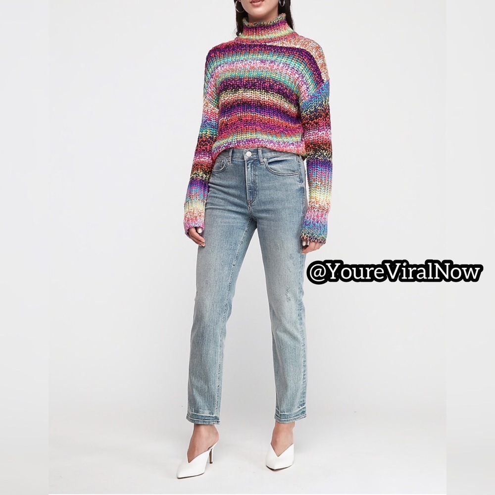 Rainbow Marled Mock Neck Sweater